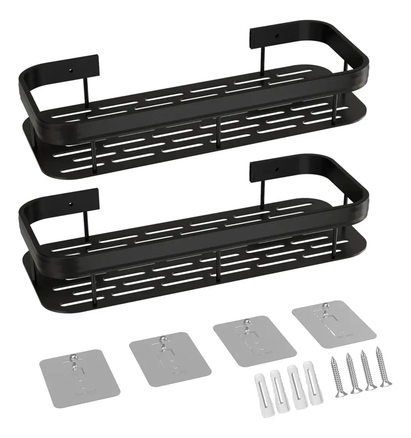SET DE 2 REPISAS ADHESIVAS NEGRAS PARA ORGANIZAR DUCHA Y BAÑO - 2