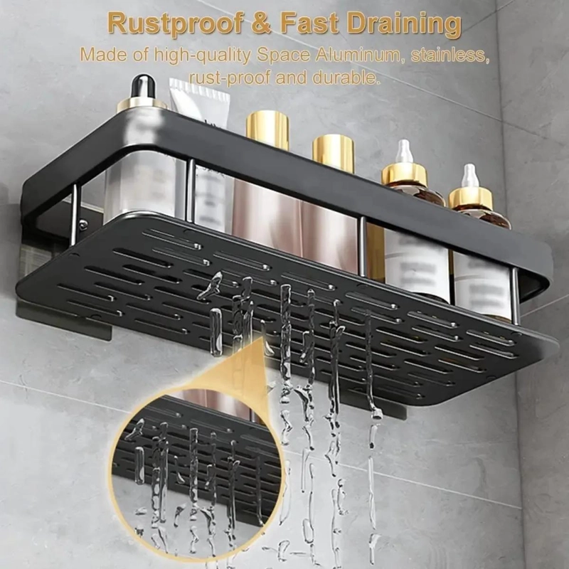 SET DE 2 REPISAS ADHESIVAS NEGRAS PARA ORGANIZAR DUCHA Y BAÑO - 5