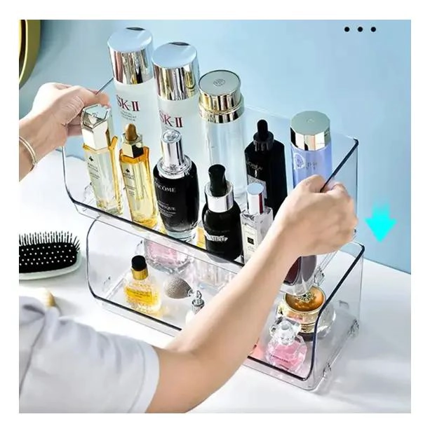 SET DE 2 ORGANIZADORES APILABLES DE PLASTICO PARA MAQUILLAJE Y NEVERA - 4