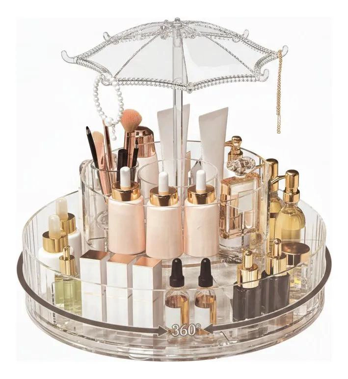 ORGANIZADOR GIRATORIO PARA MAQUILLAJE CON 8 COMPARTIMENTOS TRANSPARENTES - 1
