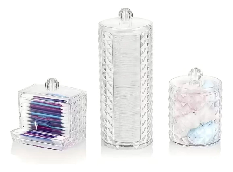 ORGANIZADOR DE MAQUILLAJE CON 3 COMPARTIMENTOS PARA ALGODON Y HISOPOS - 1