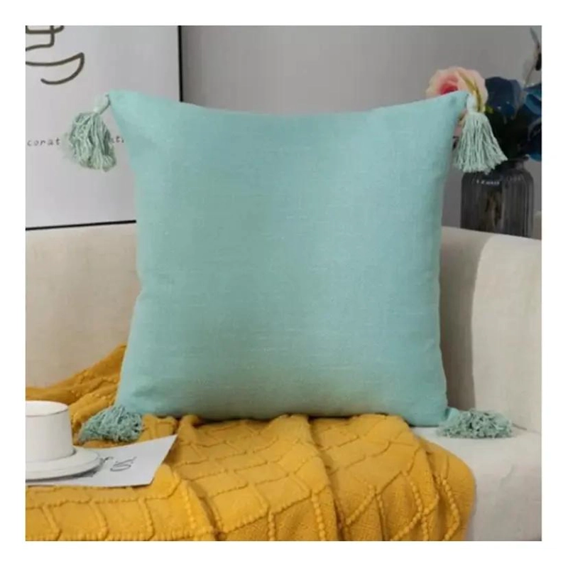 PACK DE 2 FUNDAS DE COJIN DE LINO CON POMPONES 45X45 CM COLORES VARIADOS - 3