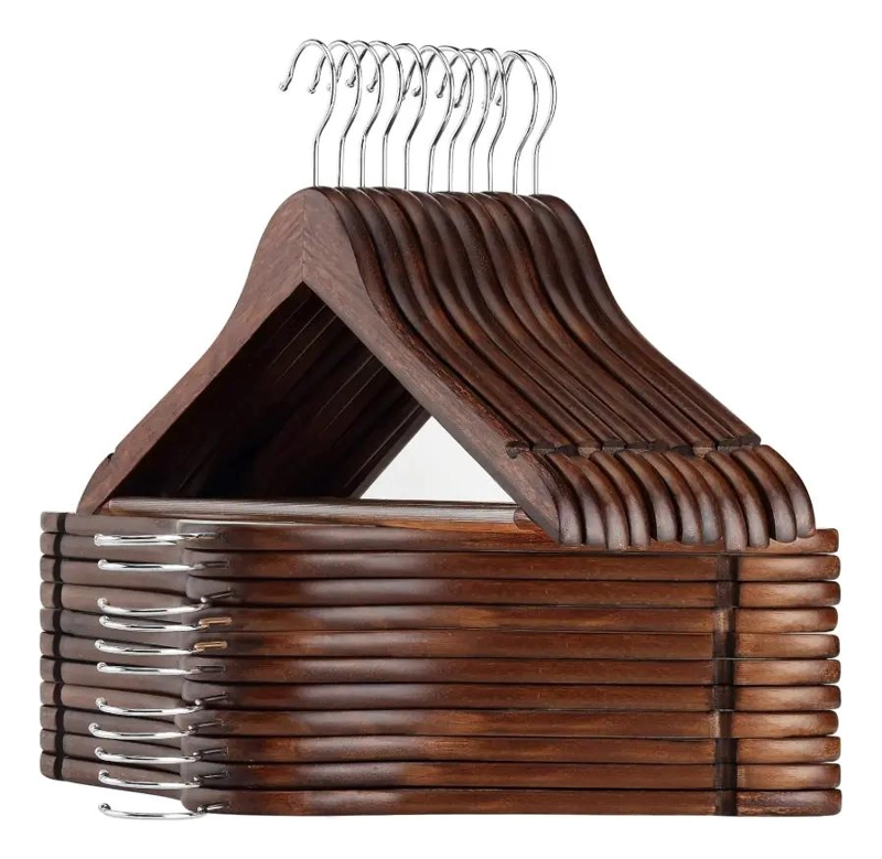 SET DE 20 COLGADORES DE MADERA PARA ROPA COLOR MARRON DE 44.5 CM - 1