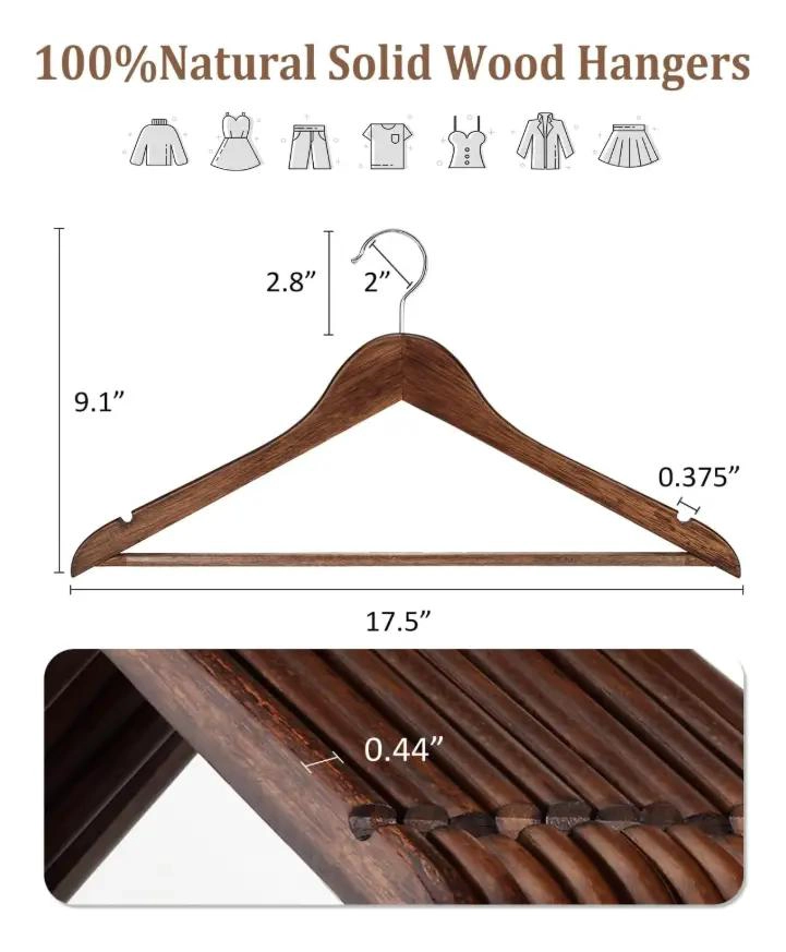 SET DE 20 COLGADORES DE MADERA PARA ROPA COLOR MARRON DE 44.5 CM - 2