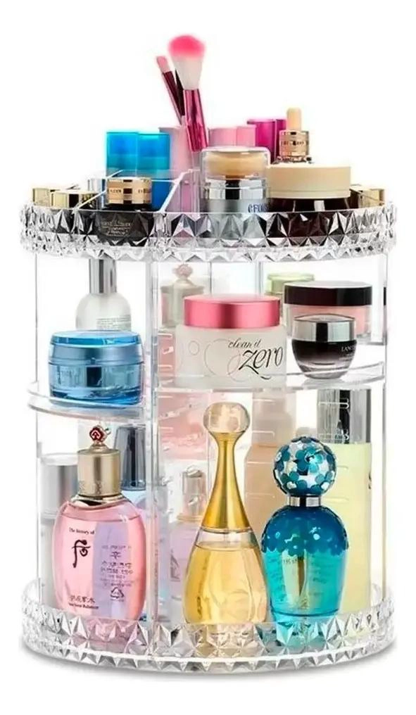 ORGANIZADOR GIRATORIO PARA MAQUILLAJE CON COMPARTIMENTOS ACRILICOS 360 GRADOS - 1