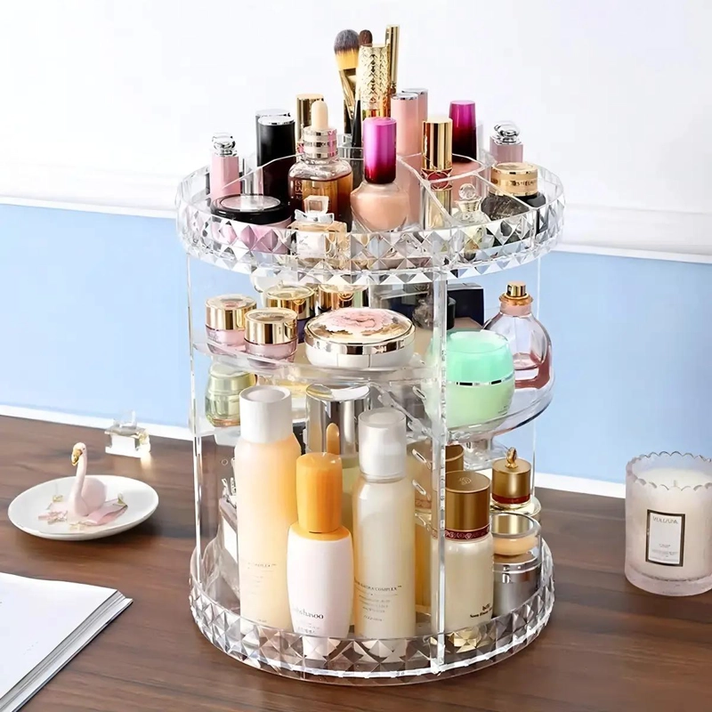 ORGANIZADOR GIRATORIO PARA MAQUILLAJE CON COMPARTIMENTOS ACRILICOS 360 GRADOS - 2