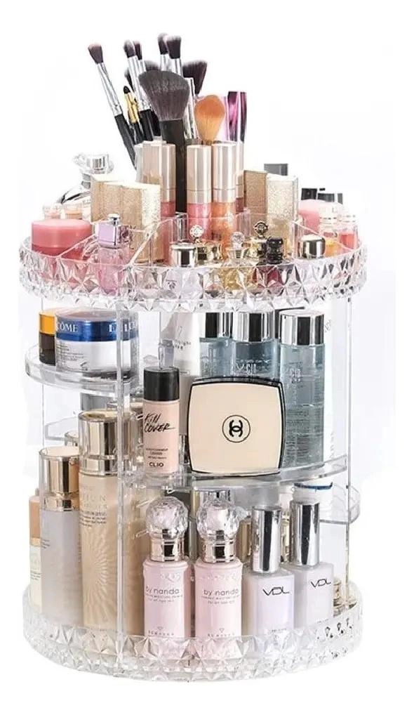 ORGANIZADOR GIRATORIO PARA MAQUILLAJE CON COMPARTIMENTOS ACRILICOS 360 GRADOS - 3