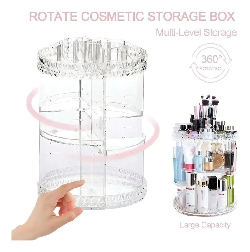ORGANIZADOR GIRATORIO PARA MAQUILLAJE CON COMPARTIMENTOS ACRILICOS 360 GRADOS - 5