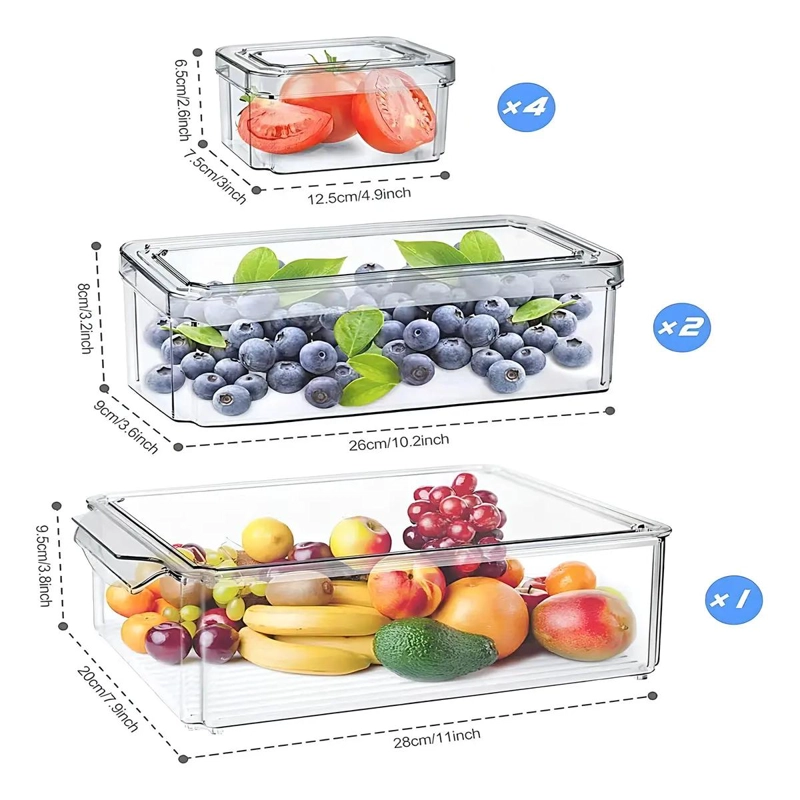 ORGANIZADOR PARA REFRIGERADOR CON 7 CONTENEDORES Y TAPAS TRANSPARENTES - 3