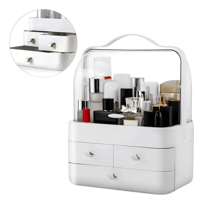 CAJA GRANDE PARA GUARDAR COSME TICOS CON PROTECCION CONTRA POLVO Y CAJON - 1
