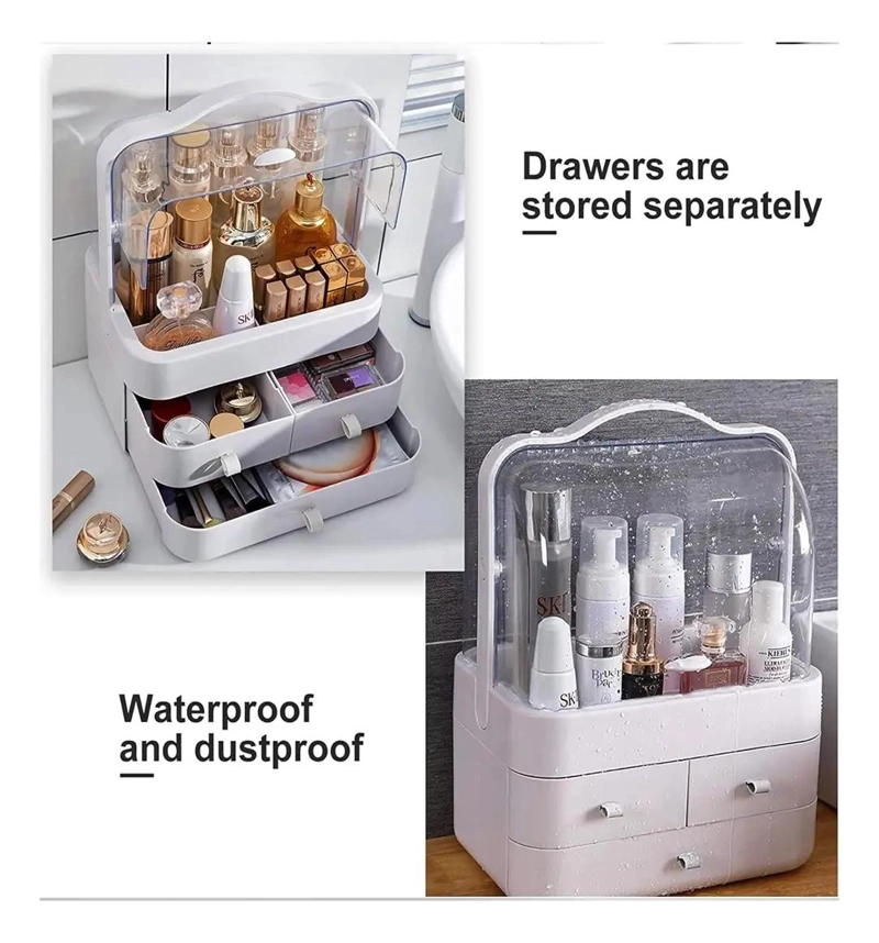 CAJA GRANDE PARA GUARDAR COSME TICOS CON PROTECCION CONTRA POLVO Y CAJON - 5