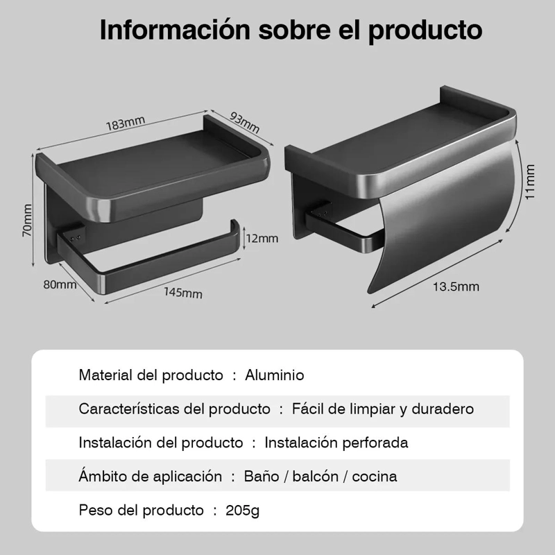 SOPORTE METALICO PARA PAPEL HIGIE NICO CON ORGANIZADOR PARA BAÑO - 3
