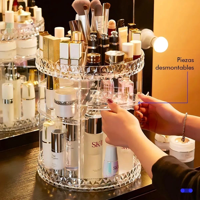 ORGANIZADOR ACRILICO GIRATORIO PARA MAQUILLAJE CON MULTIPLES COMPARTIMENTOS - 5