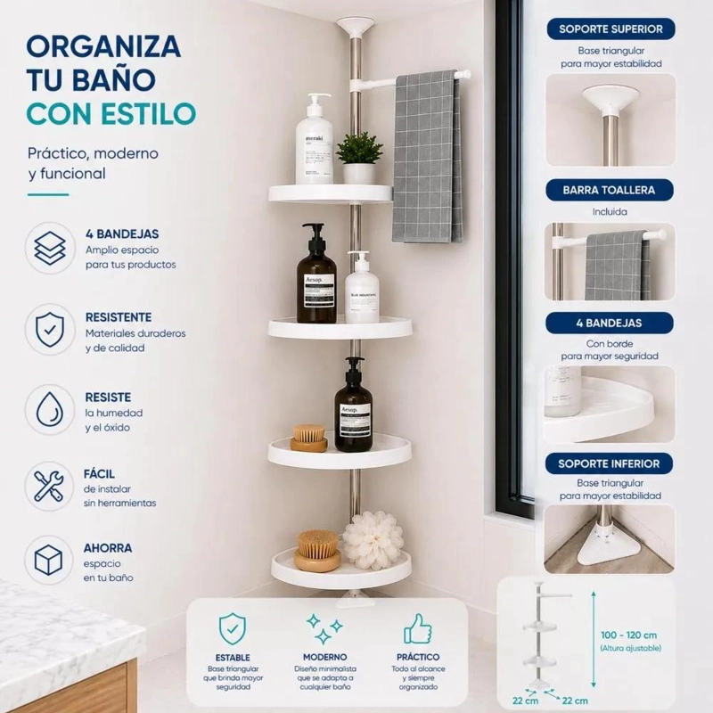 ORGANIZADOR ESQUINERO MULTIUSO PARA BAÑO CON 4 NIVELES DE ALMACENAMIENTO - 4