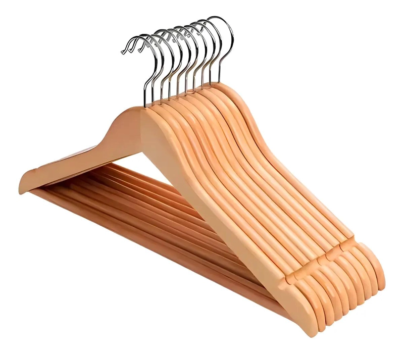 SET DE 50 COLGADORES DE MADERA PARA ROPA CON GANCHO METALICO RESISTENTE - 1