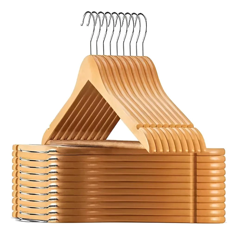 SET DE 50 COLGADORES DE MADERA PARA ROPA CON GANCHO METALICO RESISTENTE - 3