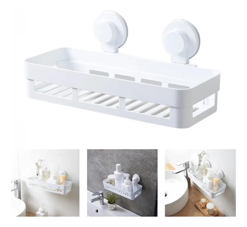 ESTANTE PARA BAÑO CON VENTOSAS SIN NECESIDAD DE TALADRAR COLOR BLANCO - 1