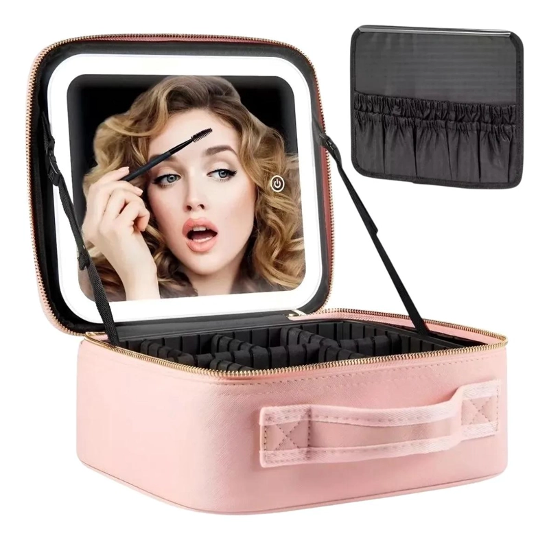 ESTUCHE ORGANIZADOR PARA MAQUILLAJE CON ESPEJO Y LUZ LED INTEGRADA - 1