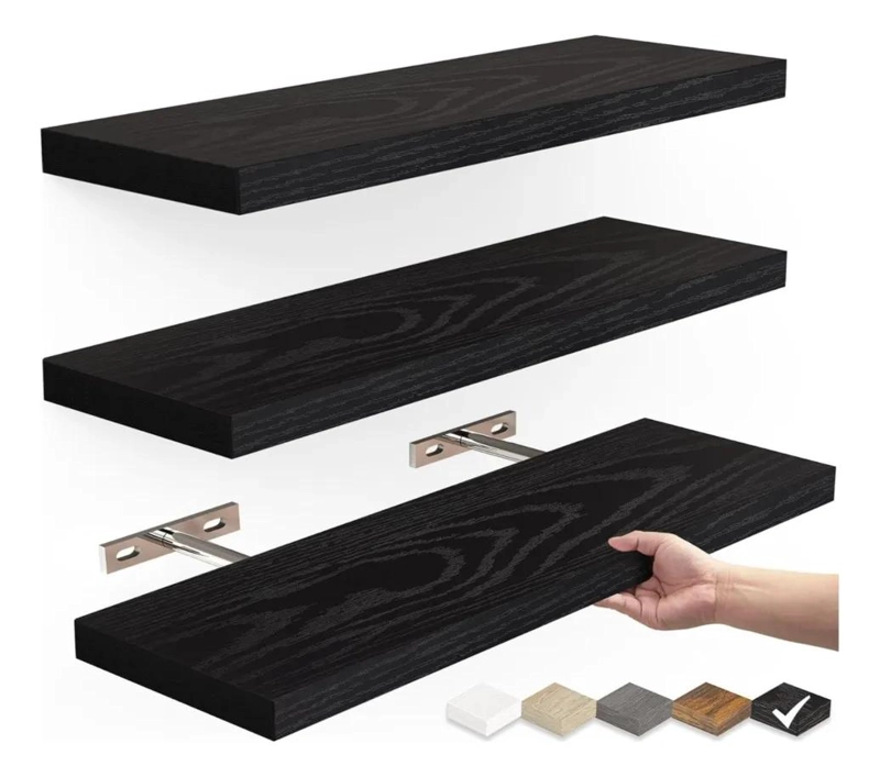 SET DE 3 ORGANIZADORES DE MADERA COLOR NEGRO CON DISEÑO MODERNO - 1