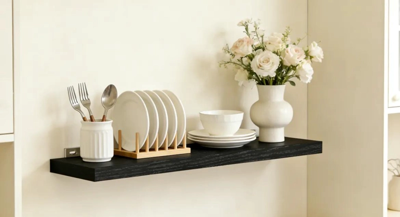 SET DE 3 ORGANIZADORES DE MADERA COLOR NEGRO CON DISEÑO MODERNO - 3