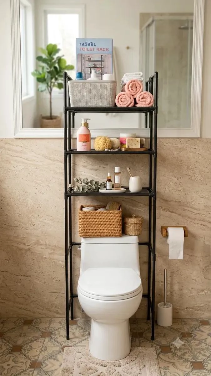 ESTANTE ORGANIZADOR PARA BAÑO CON DISEÑO MODERNO EN COLOR NEGRO - 2