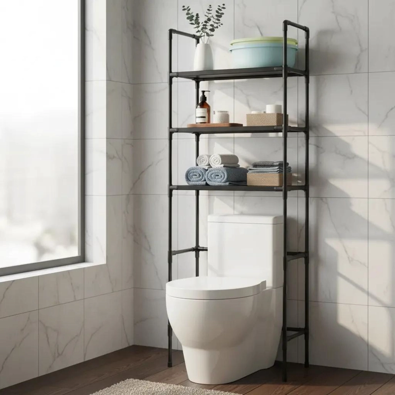ESTANTE ORGANIZADOR PARA BAÑO CON DISEÑO MODERNO EN COLOR NEGRO - 3