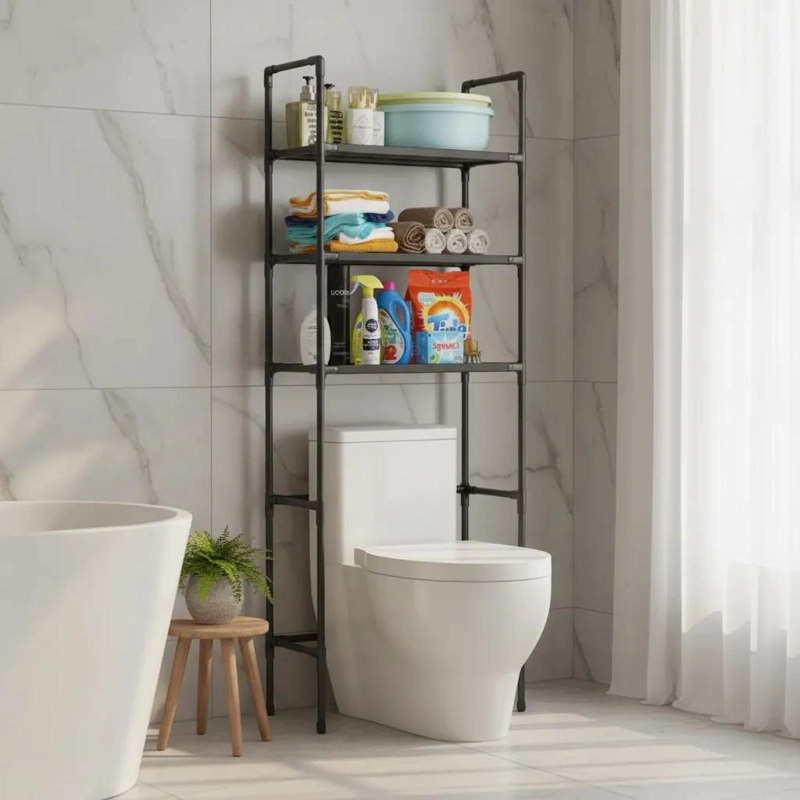 ESTANTE ORGANIZADOR PARA BAÑO CON DISEÑO MODERNO EN COLOR NEGRO - 4