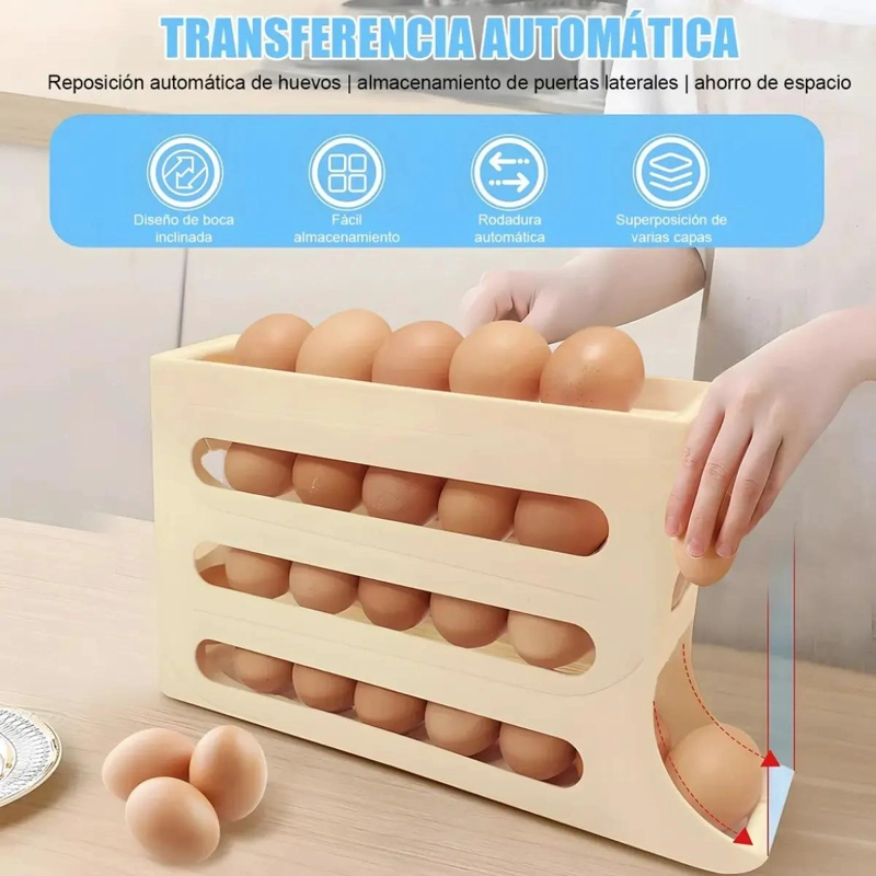 ORGANIZADOR PARA 30 HUEVOS CON DISPENSADOR PARA REFRIGERADOR Y COCINA - 3