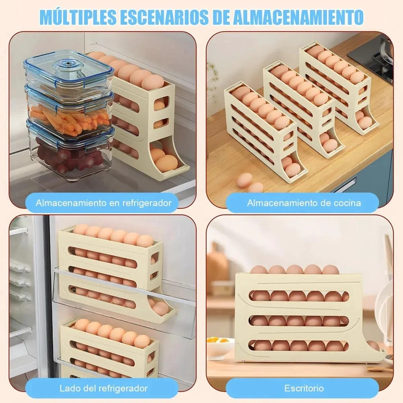 ORGANIZADOR PARA 30 HUEVOS CON DISPENSADOR PARA REFRIGERADOR Y COCINA - 5