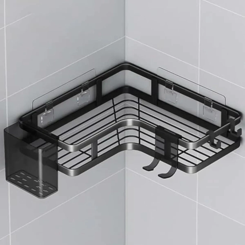 ORGANIZADOR DE DUCHA ADHESIVO CON 4 REPISAS NEGRAS PARA BAÑO - 2