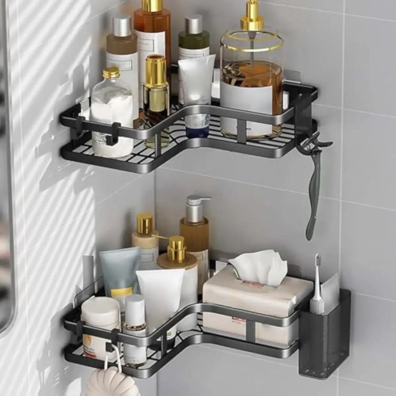 ORGANIZADOR DE DUCHA ADHESIVO CON 4 REPISAS NEGRAS PARA BAÑO - 3