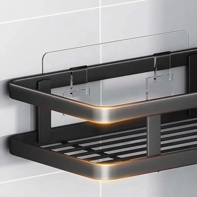 ORGANIZADOR DE DUCHA ADHESIVO CON 4 REPISAS NEGRAS PARA BAÑO - 5
