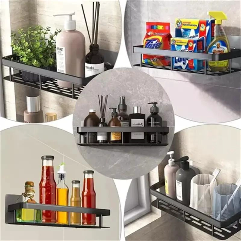 SET DE 3 ORGANIZADORES ADHESIVOS PARA DUCHA Y BAÑO COLOR NEGRO - 3