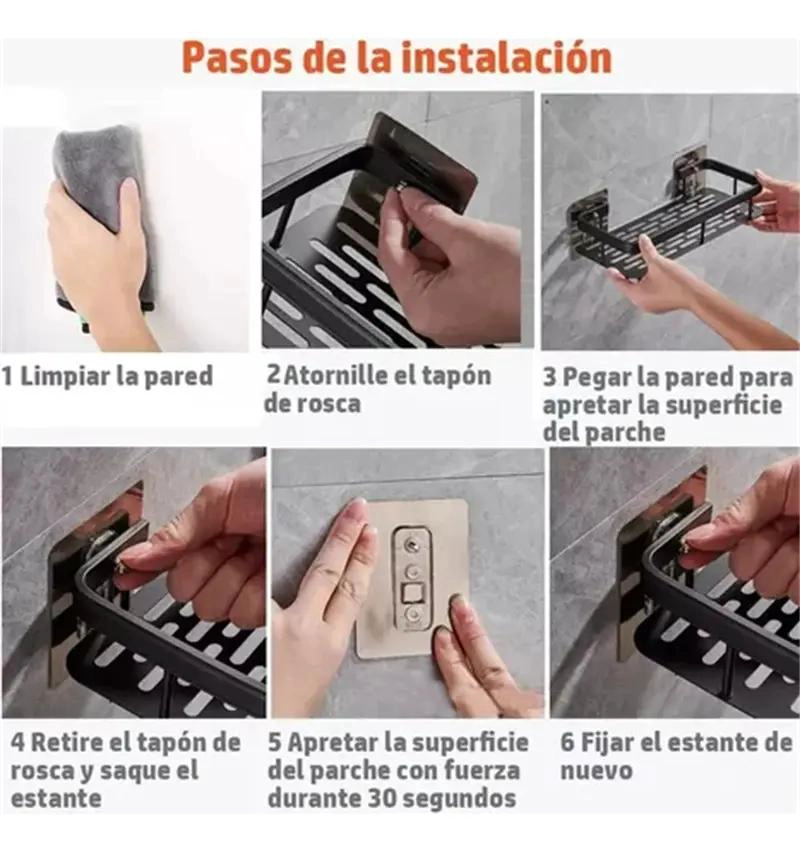 SET DE 3 ORGANIZADORES ADHESIVOS PARA DUCHA Y BAÑO COLOR NEGRO - 5