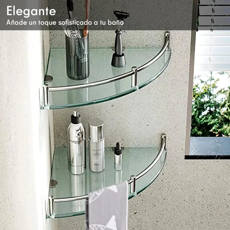 REPISAS ESQUINERAS DE VIDRIO TEMPLADO PARA BAÑO CON 4 PISOS - 5