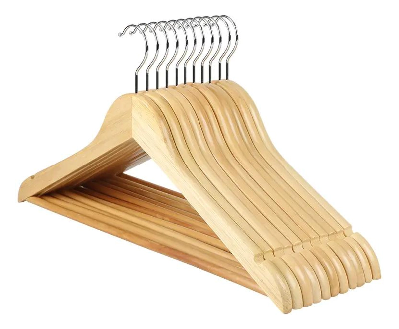 SET DE 10 PERCHAS DE MADERA CON MANGO ANTIDESLIZANTE PARA ROPA - 1
