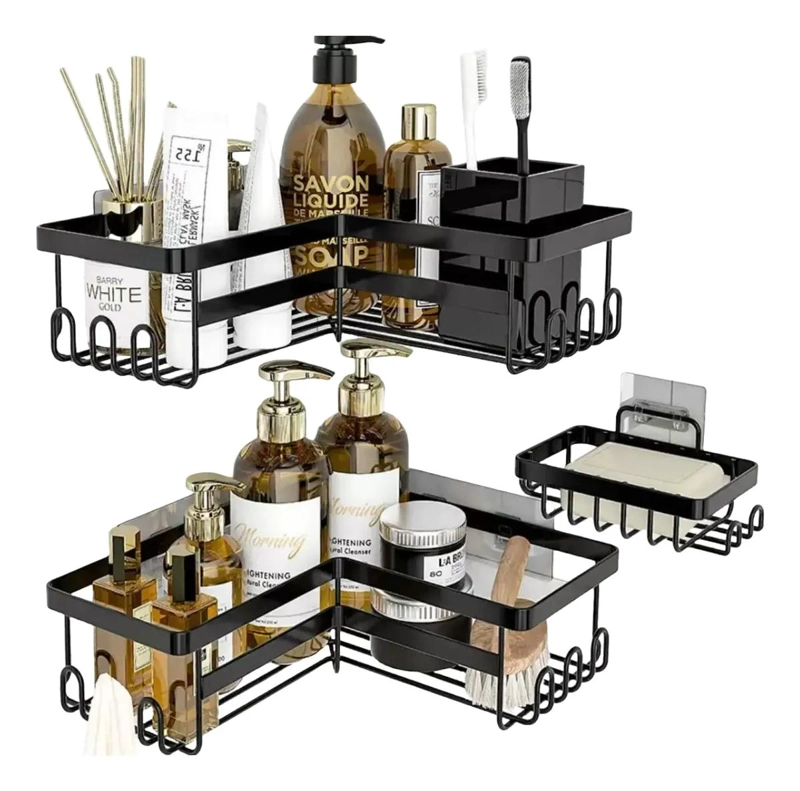 SET DE 3 ORGANIZADORES ADHESIVOS PARA DUCHA Y BAÑO CON JABONERA - 1