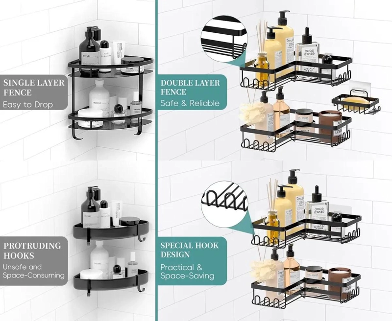 SET DE 3 ORGANIZADORES ADHESIVOS PARA DUCHA Y BAÑO CON JABONERA - 3