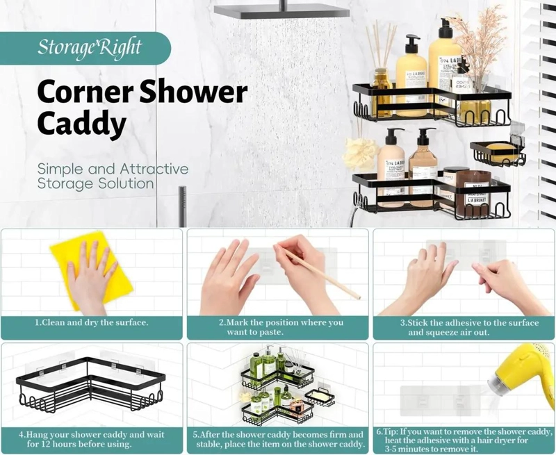 SET DE 3 ORGANIZADORES ADHESIVOS PARA DUCHA Y BAÑO CON JABONERA - 5