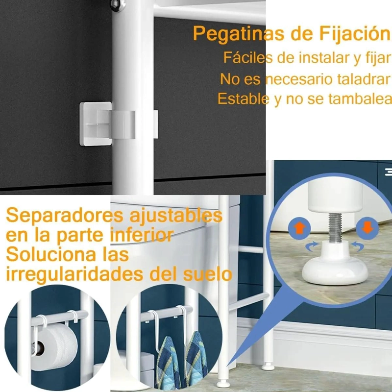ESTANTE ORGANIZADOR PARA BAÑO CON 3 NIVELES Y REPISAS BLANCAS - 4