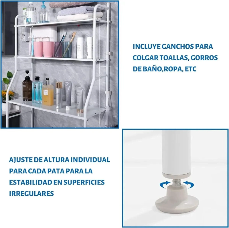 ESTANTE ORGANIZADOR PARA BAÑO CON 3 NIVELES Y REPISAS BLANCAS - 5
