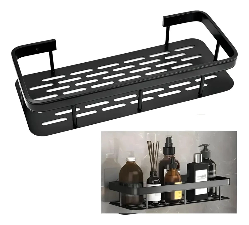 ORGANIZADOR ADHESIVO PARA DUCHA CON REPISA COLOR NEGRO - 1