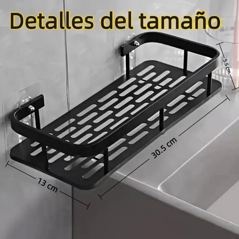 ORGANIZADOR ADHESIVO PARA DUCHA CON REPISA COLOR NEGRO - 2