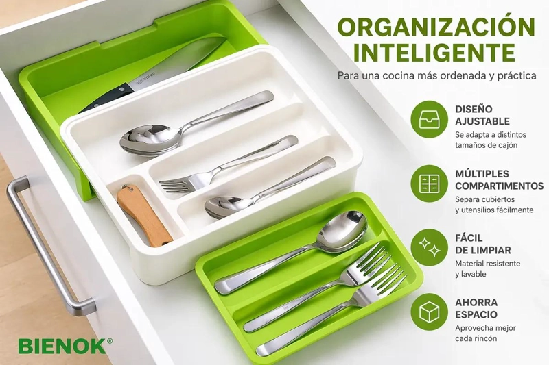 ORGANIZADOR EXTENSIBLE DE CUBIERTOS PARA CAJONES DE COCINA - 4