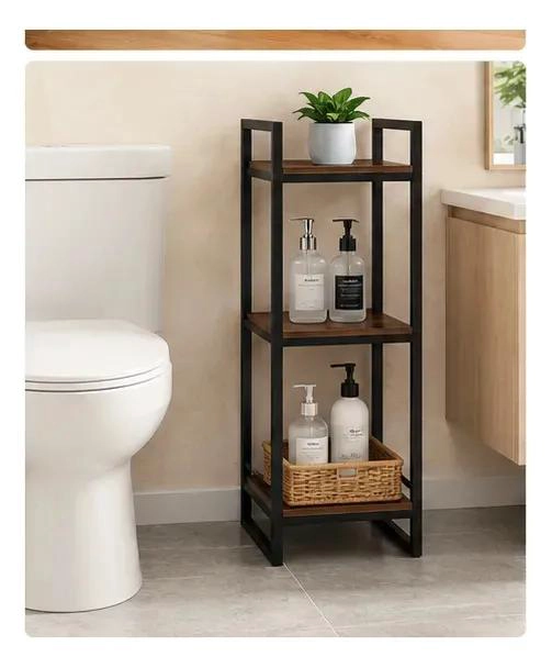 ORGANIZADOR DE BAÑO DE 3 NIVELES CON ESTRUCTURA METALICA Y MADERA - 2