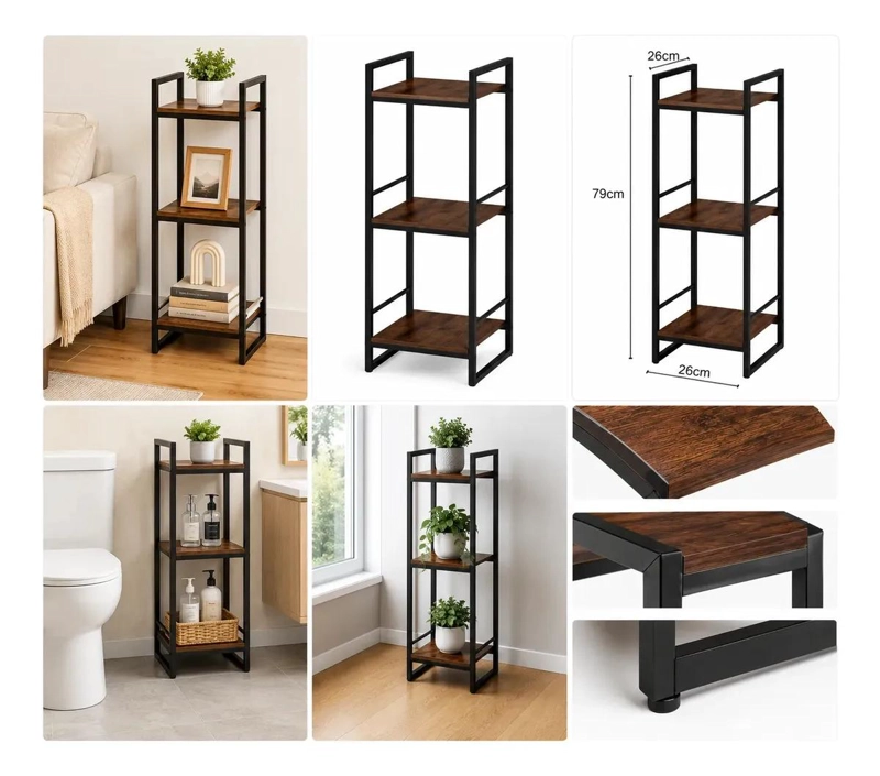 ORGANIZADOR DE BAÑO DE 3 NIVELES CON ESTRUCTURA METALICA Y MADERA - 4