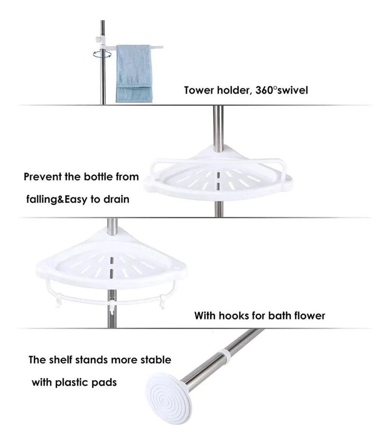ESQUINERO ORGANIZADOR PARA BAÑO EN ACERO INOXIDABLE BLANCO - 3