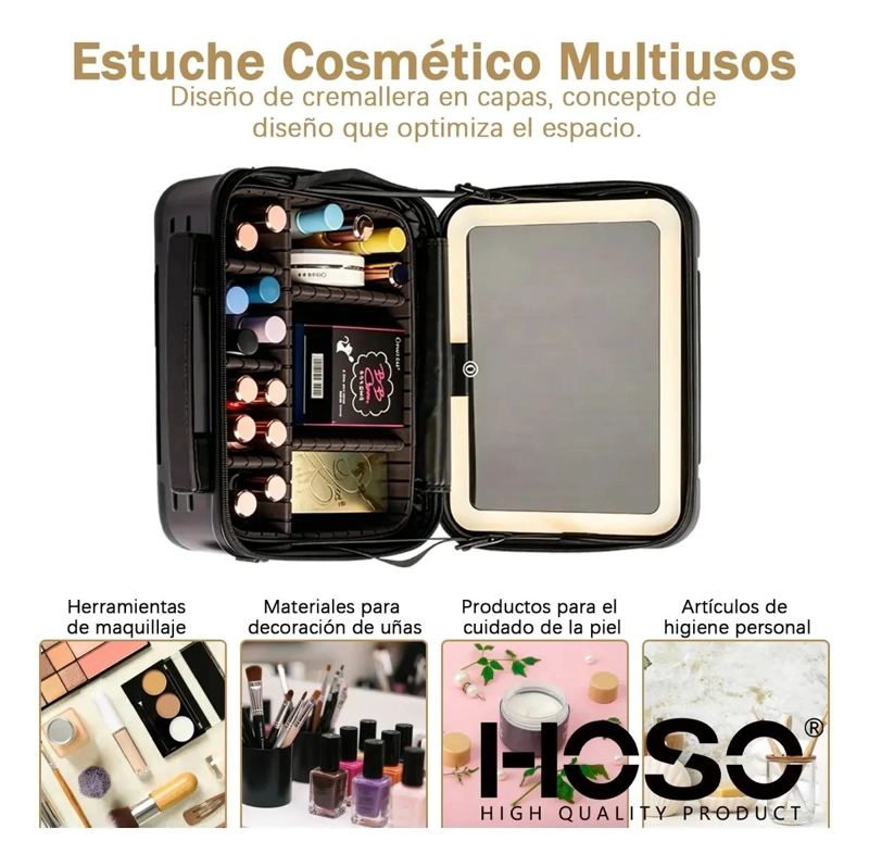 ORGANIZADOR DE MAQUILLAJE CON ESPEJO LED REGULABLE Y COMPARTIMENTOS - 2