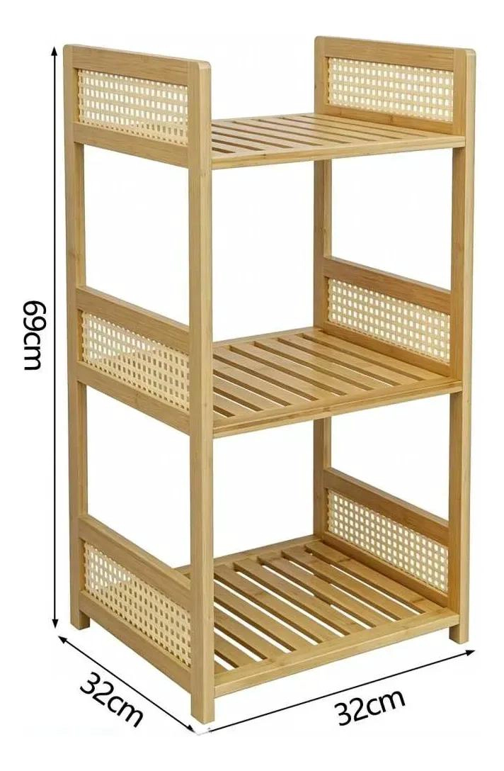 ESTANTE DE BAMBU DE 3 NIVELES CON DETALLES DE MIMBRE PARA BAÑO - 4