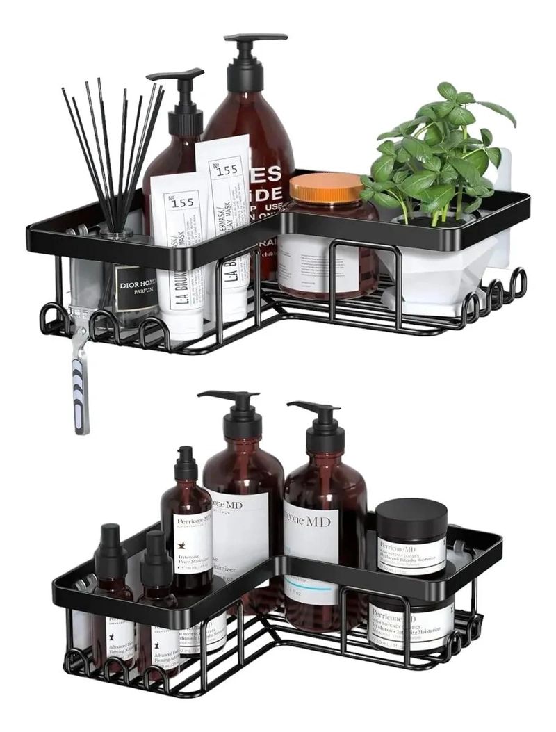 SET DE 2 REPISAS ADHESIVAS NEGRAS PARA ORGANIZAR BAÑO Y DUCHA - 1